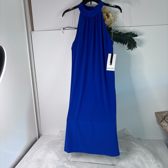 NWT Nine West Elegant Halter neck Sleeveless Knee Length Dress Size 12 Surf Blue - Picture 1 of 7